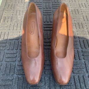 Coach Brown Leather Block Heel Pumps